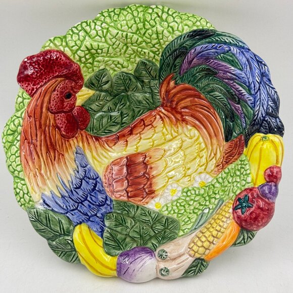 Fitz and Floyd Vintage Rooster Chicken Coq Du Village Serving Bowl 1996 - Picture 1 of 10